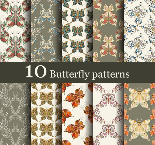 Set of seamless butterflies patterns — Stock Vector