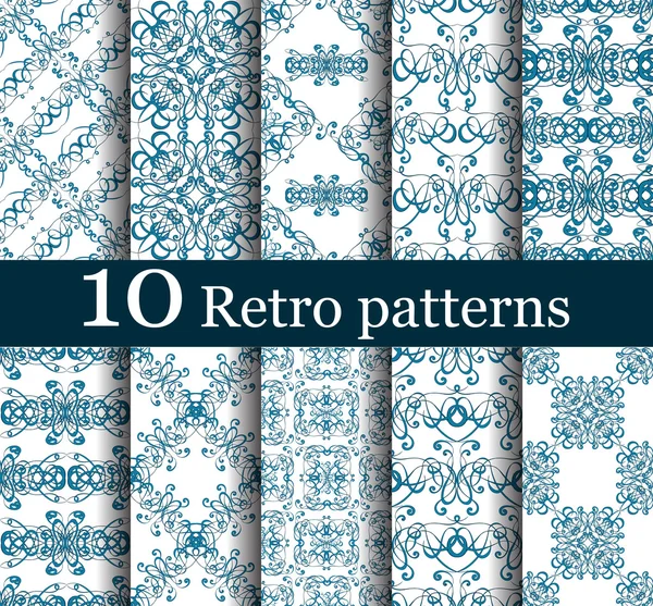 Set van 10 naadloze retro patronen — Stockvector