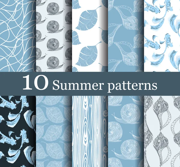 Set of 10 summer seamless patterns — Stock Vector