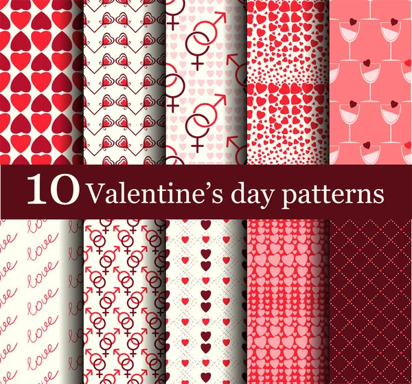 Conjunto de patrones de día de San Valentín sin costuras — Archivo Imágenes Vectoriales