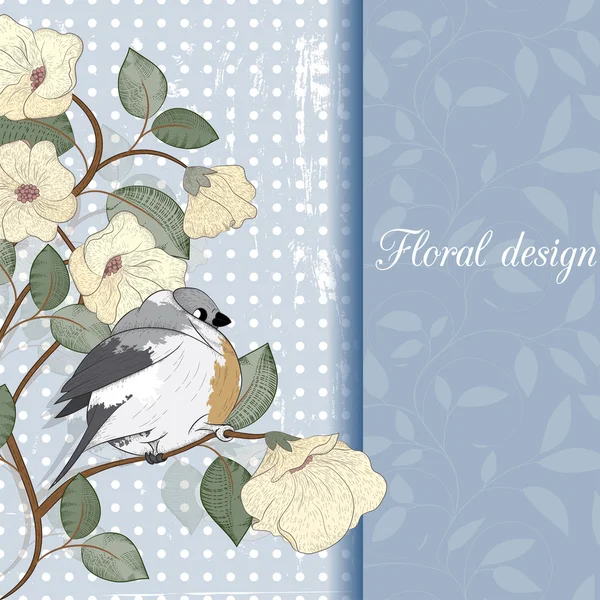 Carte avec oiseau et fleurs — Image vectorielle