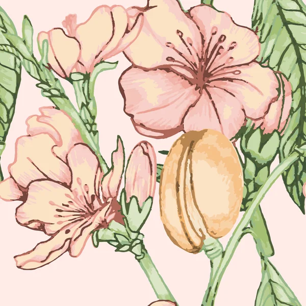 Персикові квіти безшовний візерунок — стоковий вектор