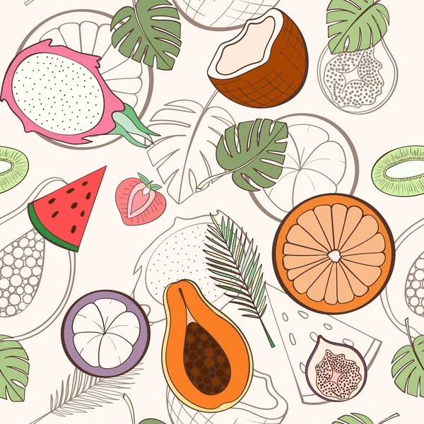 エキゾチックなフルーツのシームレス パターン — ストックベクタ