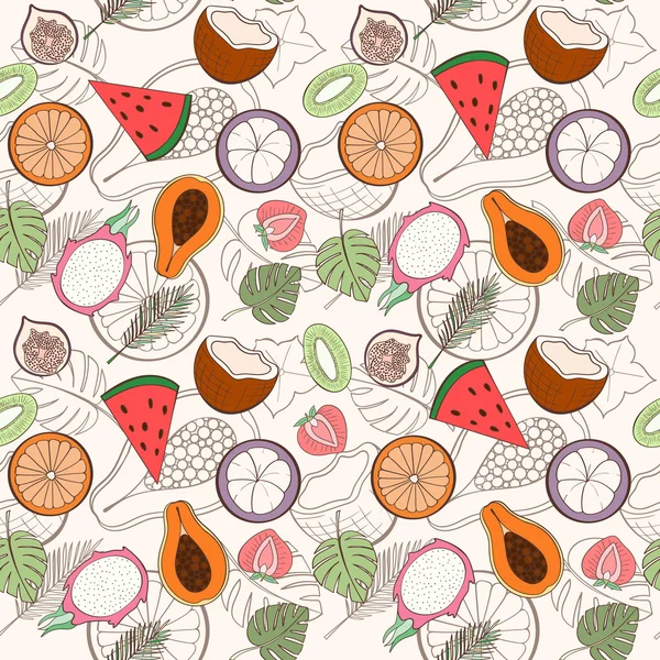 エキゾチックなフルーツのシームレス パターン — ストックベクタ