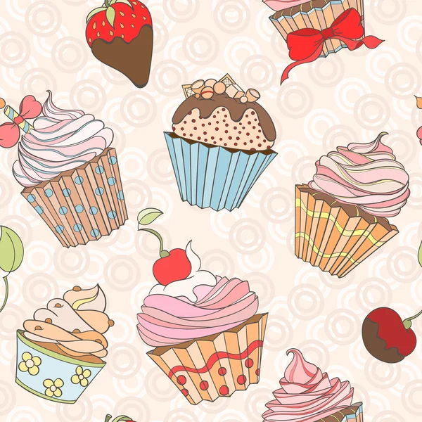 Cupcakes colorful seamless pattern — Stock Vector