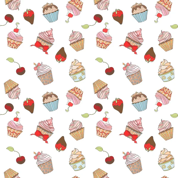 Cupcakes kleurrijk naadloze patroon — Stockvector