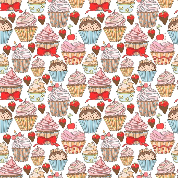 Cupcakes bunte nahtlose Muster — Stockvektor