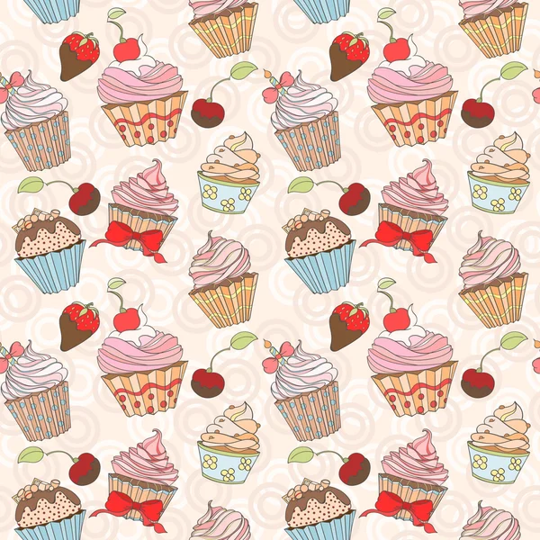 Cupcakes bunte nahtlose Muster — Stockvektor