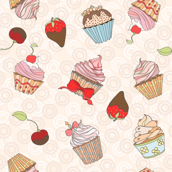 Cupcakes colorful seamless pattern — Stock Vector