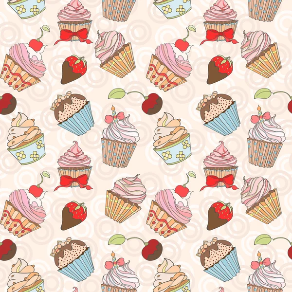 Cupcakes kleurrijk naadloze patroon — Stockvector