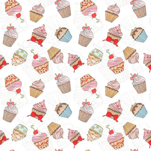 Cupcakes padrão sem costura colorido — Vetor de Stock