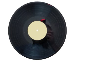 Bir koleksiyon albümleri kukla başlıkları önünde kopya alanı ile Vinil kayıt, beyaz arka plan üzerinde izole. vintage süreci