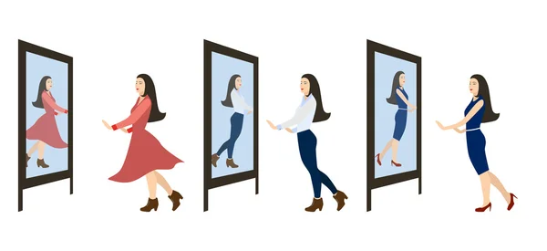 Meisje kijkt in de spiegel — Stockvector