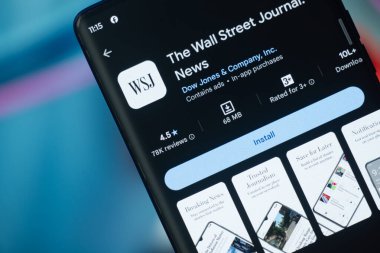 Dhaka, Bangladeş 07 Aralık 2025: Wall Street Journal mobil uygulama sıralaması akıllı telefon ekranında makro görünümü kapat