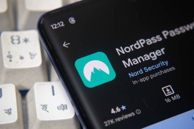 Dhaka, Bangladeş 07 Aralık 2025: VPN erişim şirketi Nordsec Ltd. 'nin logosuyla cep telefonu sahibi kişi iş sayfasının önünde ekranda.