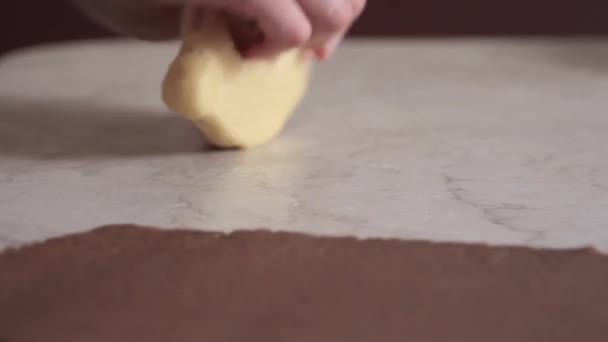 Uma menina prepara a massa para assar biscoitos — Vídeo de Stock