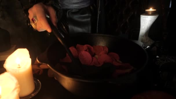 The wizard brews a potion from potato chips — Stock Video