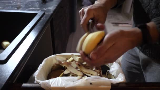 Čištění brambor z kůže. — Stock video