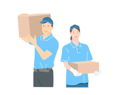 Taşımacılık ve teslimat servislerinde çalışan insanları gösteren illüstrasyon varlıkları şirket ambarları dağıtım şirketleri
