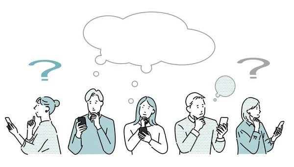 Erkekler ve kadınlar üst beden sorgulaması ikoniPhone tutan erkekler ve kadınlar basit vektör illüstrasyon materyali