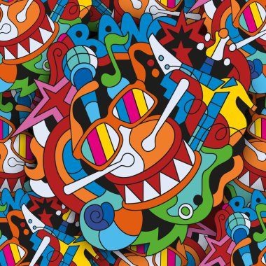 Elle çizilmiş müzik aletleri ile Seamless Modeli doodles