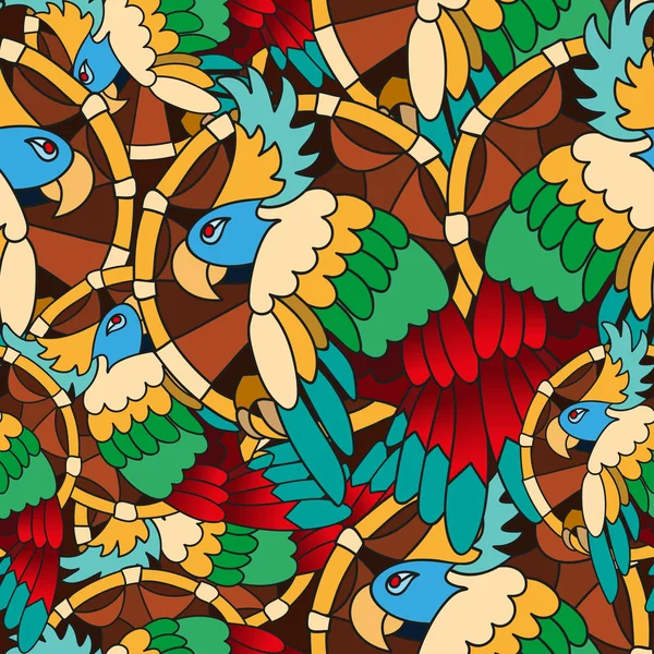 완벽 한 패턴으로 손으로 그린된 앵무새 — 스톡 벡터