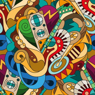 Seamless pattern with doodle musical instruments clipart