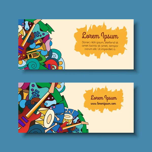 Banners con instrumentos musicales hechos a mano — Vector de stock