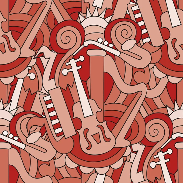 Padrão sem costura com instrumentos musicais doodle — Vetor de Stock