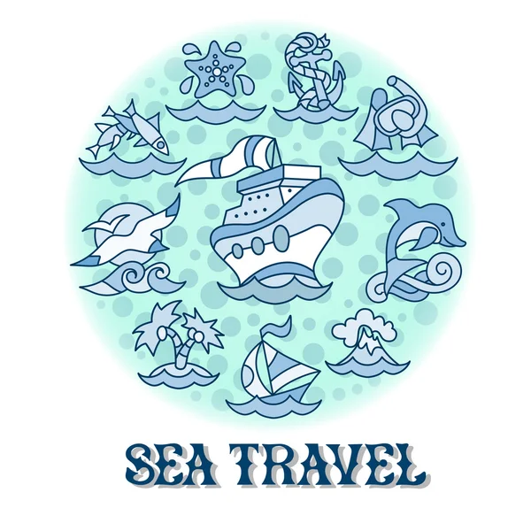 Thème des icônes de croisière en mer d'été — Image vectorielle