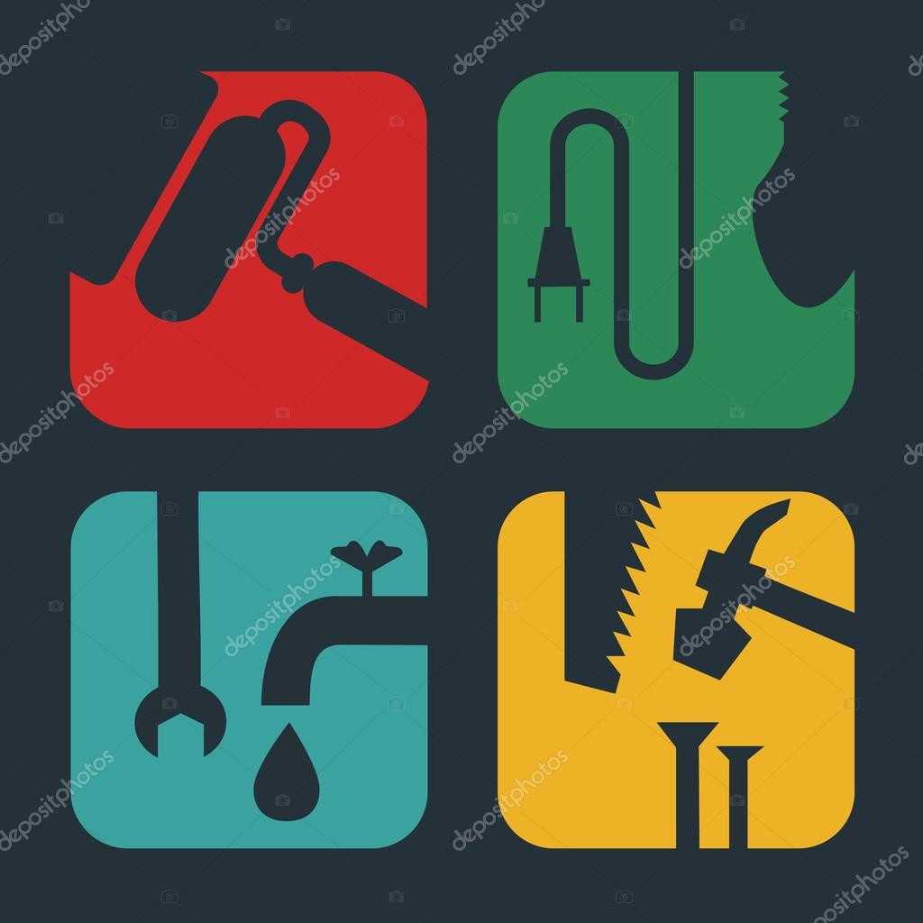 Set of icons on a subject of reconstruction of the house
