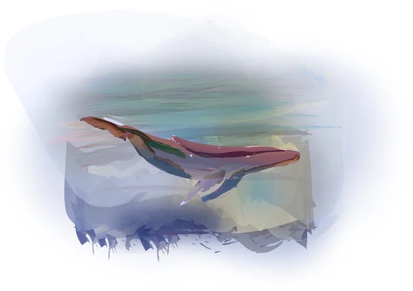 Akvarel velryba plave na obloze. — Stockový vektor
