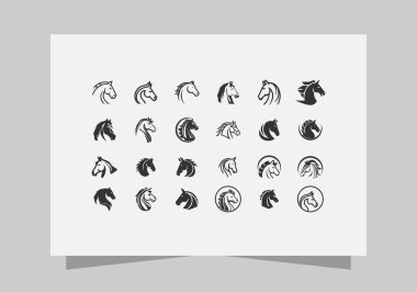 El çizimi at başı logoları ve simgeler koleksiyonu çeşitli biçimlerde vektör tasarımı