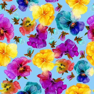 Çiçek deseni ve Yazdır, suluboya resim mavi izole etmek