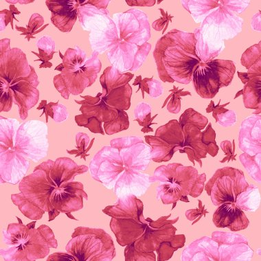 Pembe çiçek deseni ve haberi, suluboya, pembe arka plan boyama