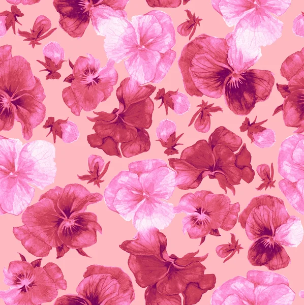 Roze bloemenpatroon en print, aquarel schilderen op roze achtergrond — Stockfoto