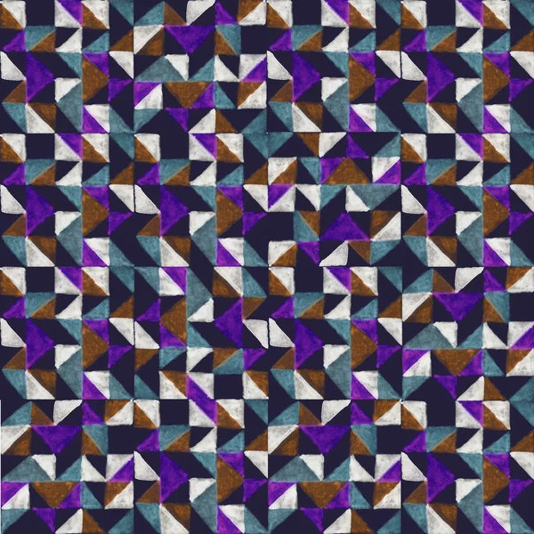 Muster Quadrate und Dreiecke # 2. Aquarell-Kunstwerk — Stockfoto
