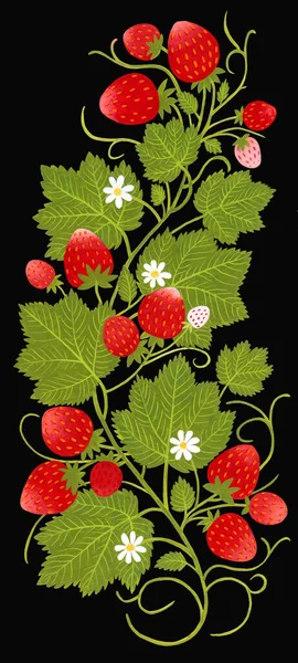 Hand Drawn Strawberry Ornament Isolated Black Background Art Painting Warm — Stock Photo, Image