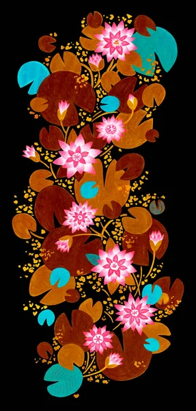 Artistieke Ornament Met Het Beeld Van Waterlelies Kleur Illustratie Een — Stockfoto