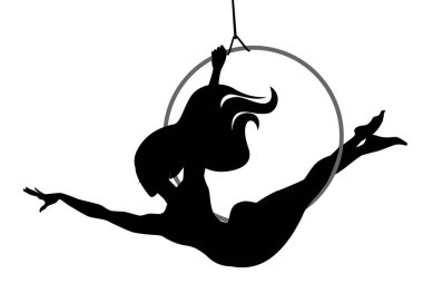 Yüzükteki kız jimnastikçi. Basit vektör tek renkli illüstrasyon