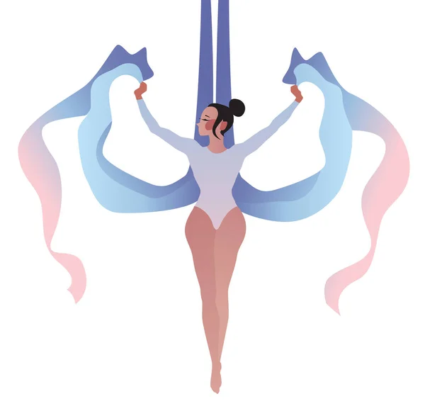 Gymnaste fille sur soie aérienne. Illustration vectorielle simple couleur — Image vectorielle