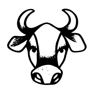 Bir inekle çizilen basit siyah beyaz çizgi. Tek renkli vektör illüstrasyonu