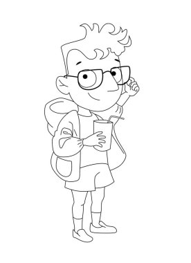 Gözlüklü çocuk. Contour vektör karikatür çizimi