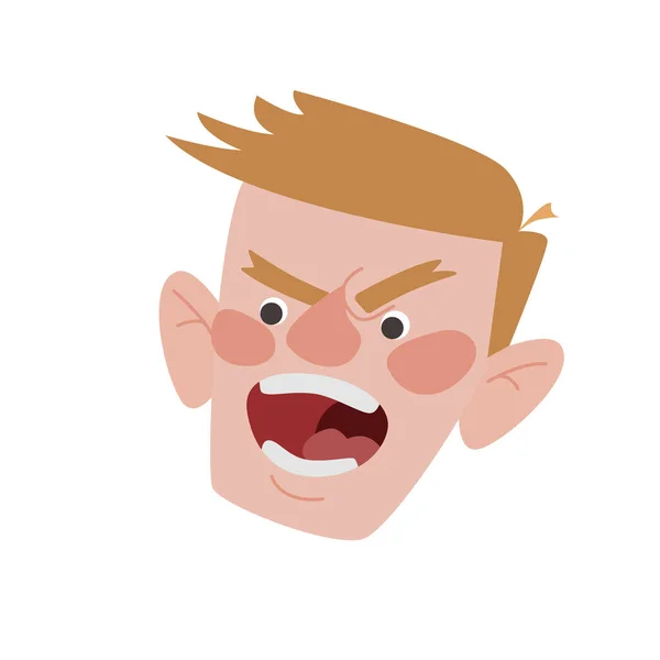 Personagem de desenho animado, cabeça de um homem. Emoções de raiva. Ilustração vetorial colorida sobre fundo branco. —  Vetores de Stock