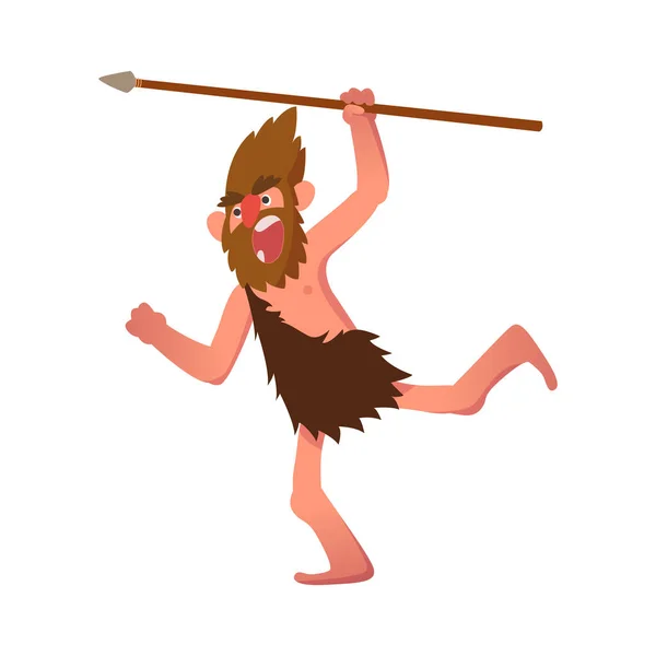 Homme préhistorique en chasse. Illustration vectorielle colorée sur fond blanc. — Image vectorielle