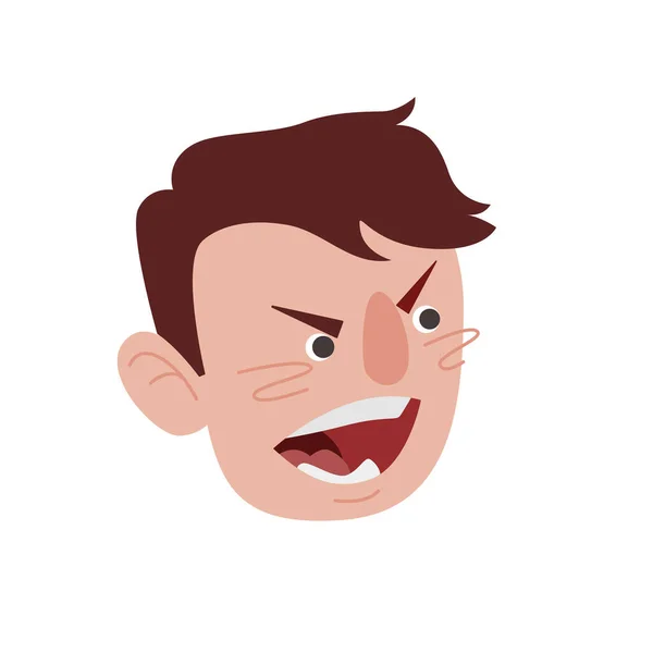 Personagem de desenho animado, cabeça de um homem. Emoções de raiva. Ilustração vetorial colorida sobre fundo branco. — Vetor de Stock