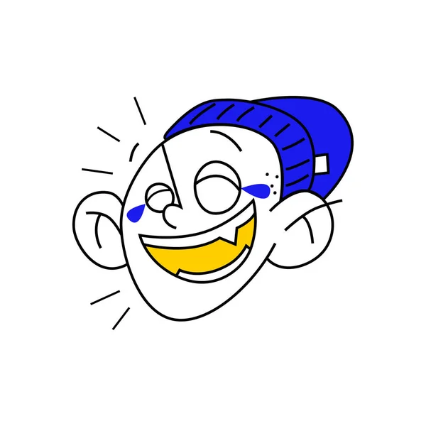 Personagem de desenho animado, cabeça de um cara rindo. Emoções de alegria. Ilustração vetorial colorida sobre fundo branco. — Vetor de Stock