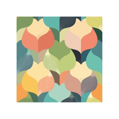 Renkli yaprak şekilli soyut geometrik arkaplan, duvar kağıdı, tekstil, ambalaj kağıdı ve markalaşma tasarımı için uygun modern dikişsiz desen.