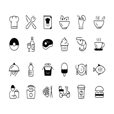 Asgari İslami gıda ikonlarının toplanması Müslüman mutfağıyla ilgili vektör ilülasyonu.