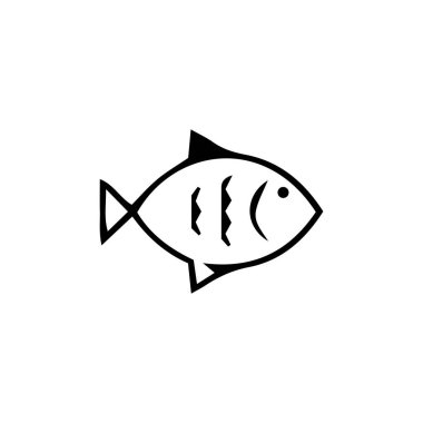 Deniz ürünleri ve besin bileşenlerini temsil eden en az balık simgesi vektör çizimi.